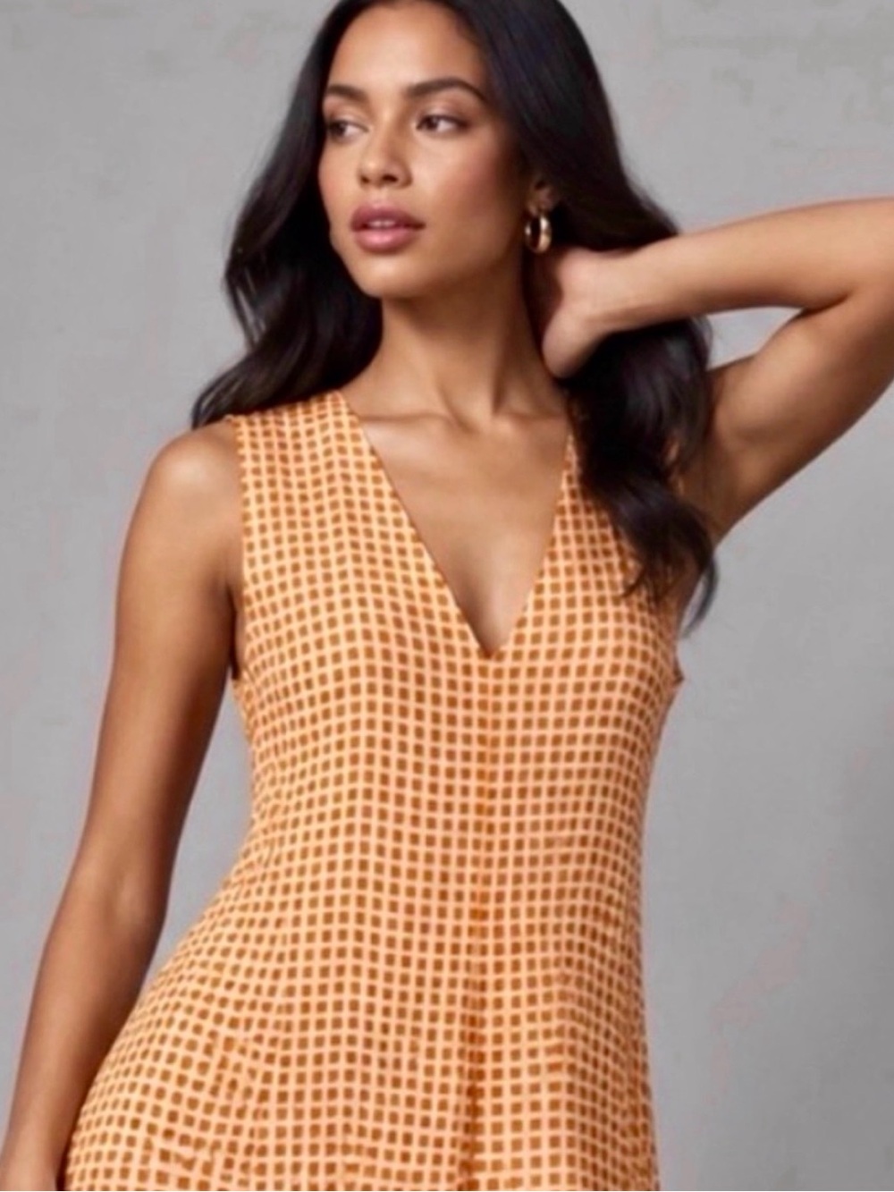Club Monaco Orange Gingham V-Neck A-Line Maxi Dress Size 8 - Picture 3 of 13